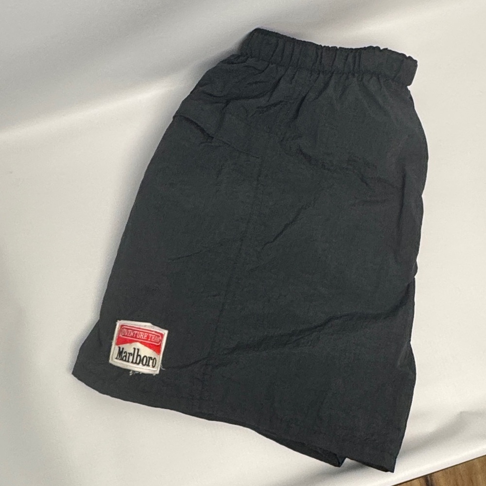 Vintage Marlboro Adventure Team Shorts 90s Black Swim Trunks Lined Made in Korea